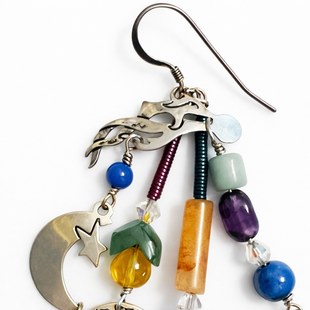 Sterling Silver Gemstone Charm Dangle Earrings Bo… - image 3